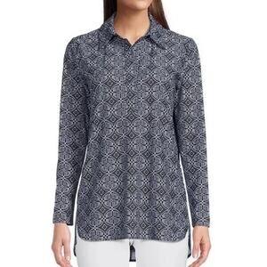 Jude Connally Womens Hadley Long Sleeve Top Small Blue Batik Medallion Stretch
